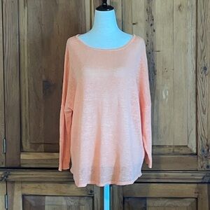 MANGO Orange Linen Crew Neck Pop over blouse Sz. XL